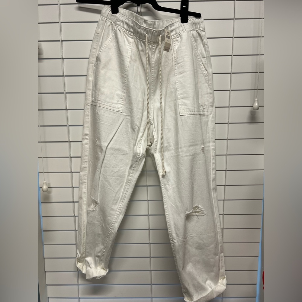 Aerie White Cropped linen like pants